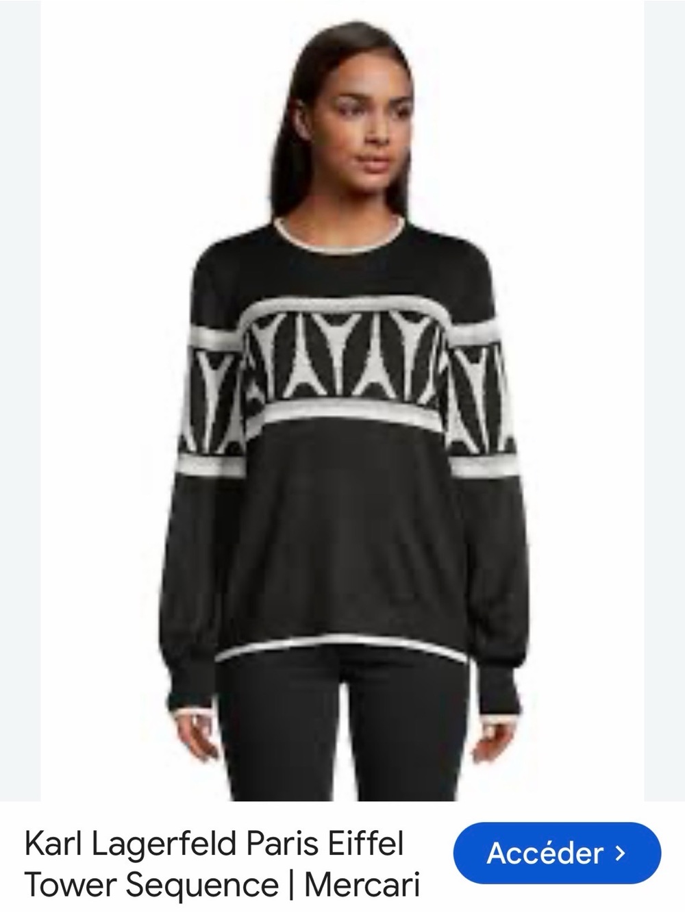 Karl Lagerfeld Black and White Knit Sweater with Paris Motif